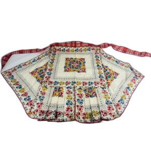 VTG Handkerchief Waist Apron Floral Plaid Handmade Farmhouse Cottage Country